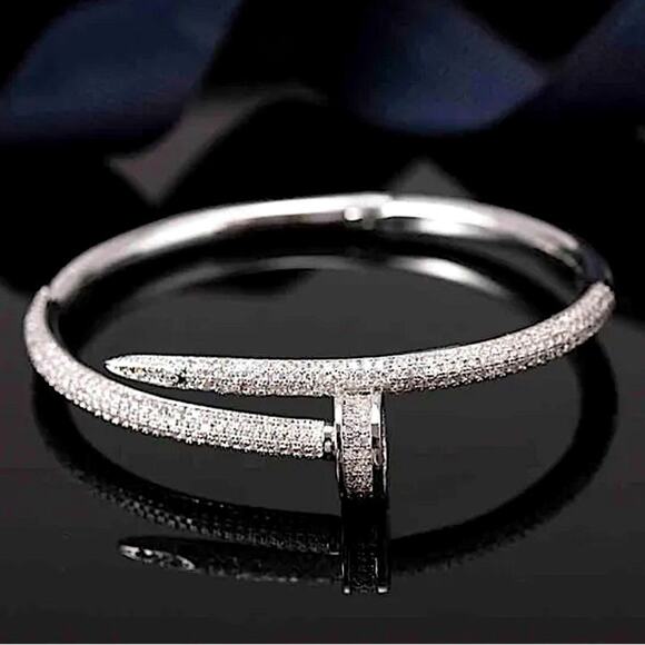 Silver Nail Zircon Screw Tack Bangle Bracelet - Picture 5 of 5